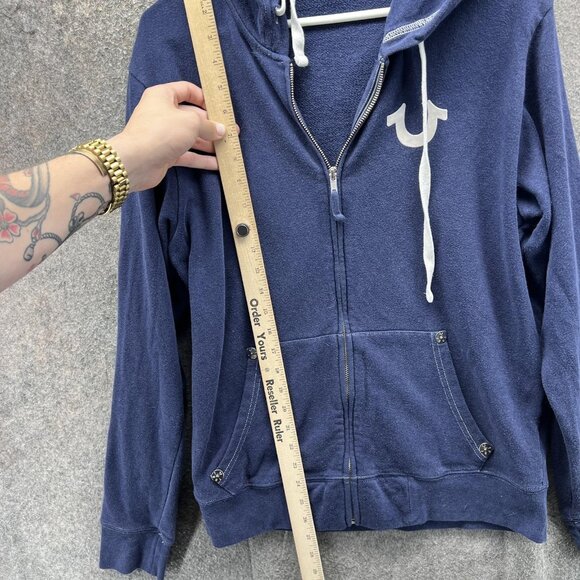 True Religion Hoodie Mens Medium Blue Classic Logo Zip Up Hooded Sweatshirt - Picture 8 of 10